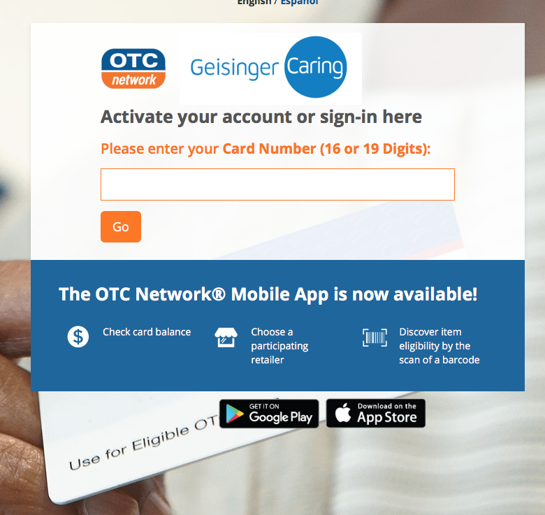 Geisinger Activate Over The Counter Card OTC Activation